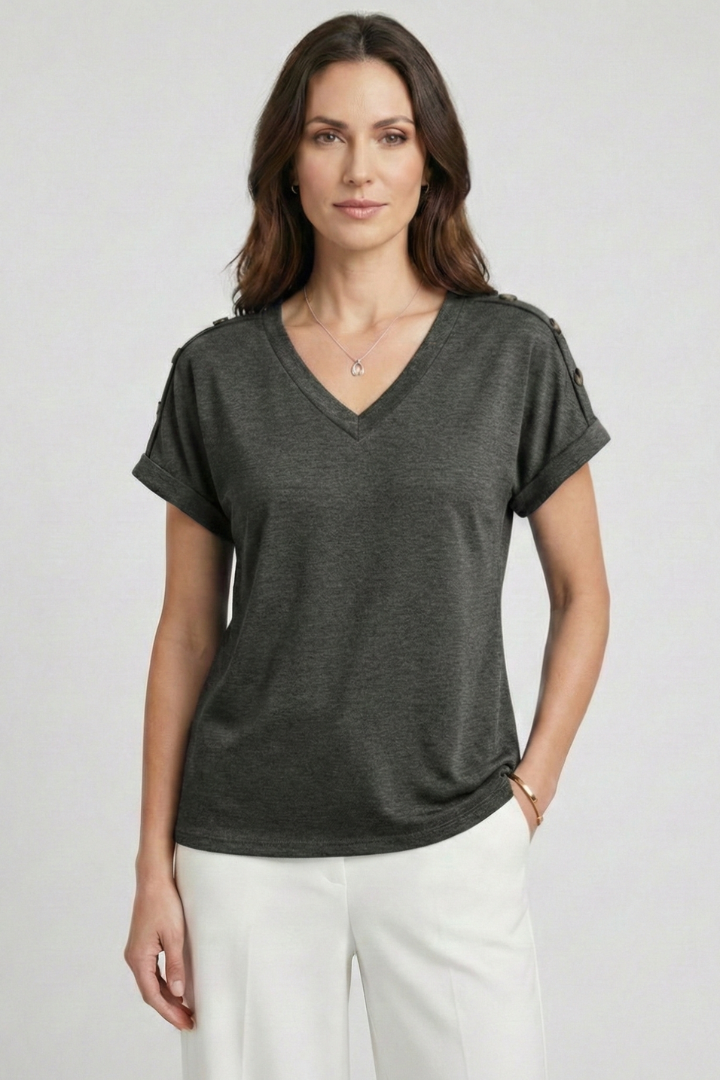T-shirt da Donna con Scollo a V e Maniche con Risvolto