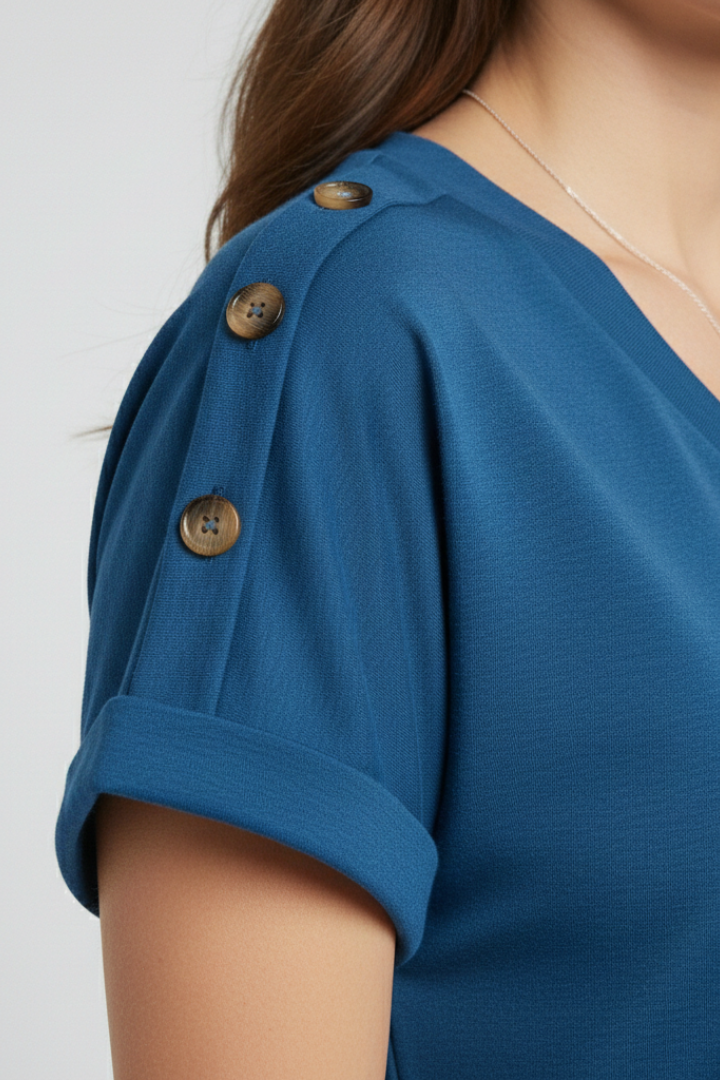 T-shirt da Donna con Scollo a V e Maniche con Risvolto