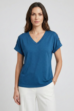 T-shirt da Donna con Scollo a V e Maniche con Risvolto