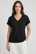T-shirt da Donna con Scollo a V e Maniche con Risvolto