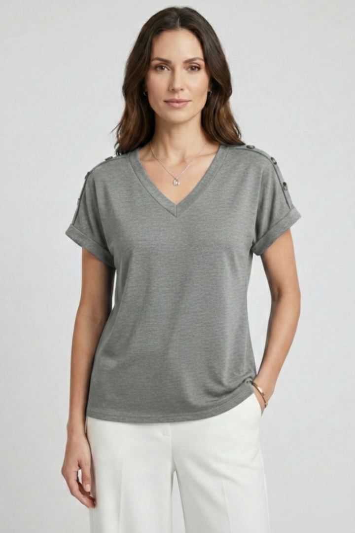 T-shirt da Donna con Scollo a V e Maniche con Risvolto