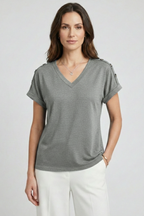 T-shirt da Donna con Scollo a V e Maniche con Risvolto