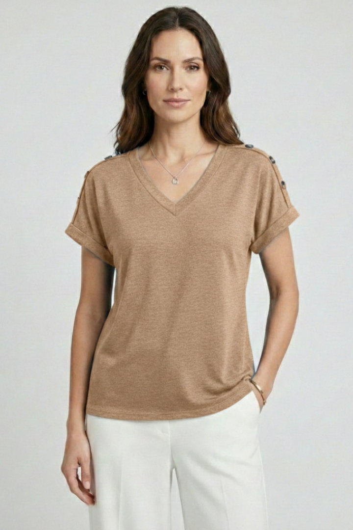 T-shirt da Donna con Scollo a V e Maniche con Risvolto