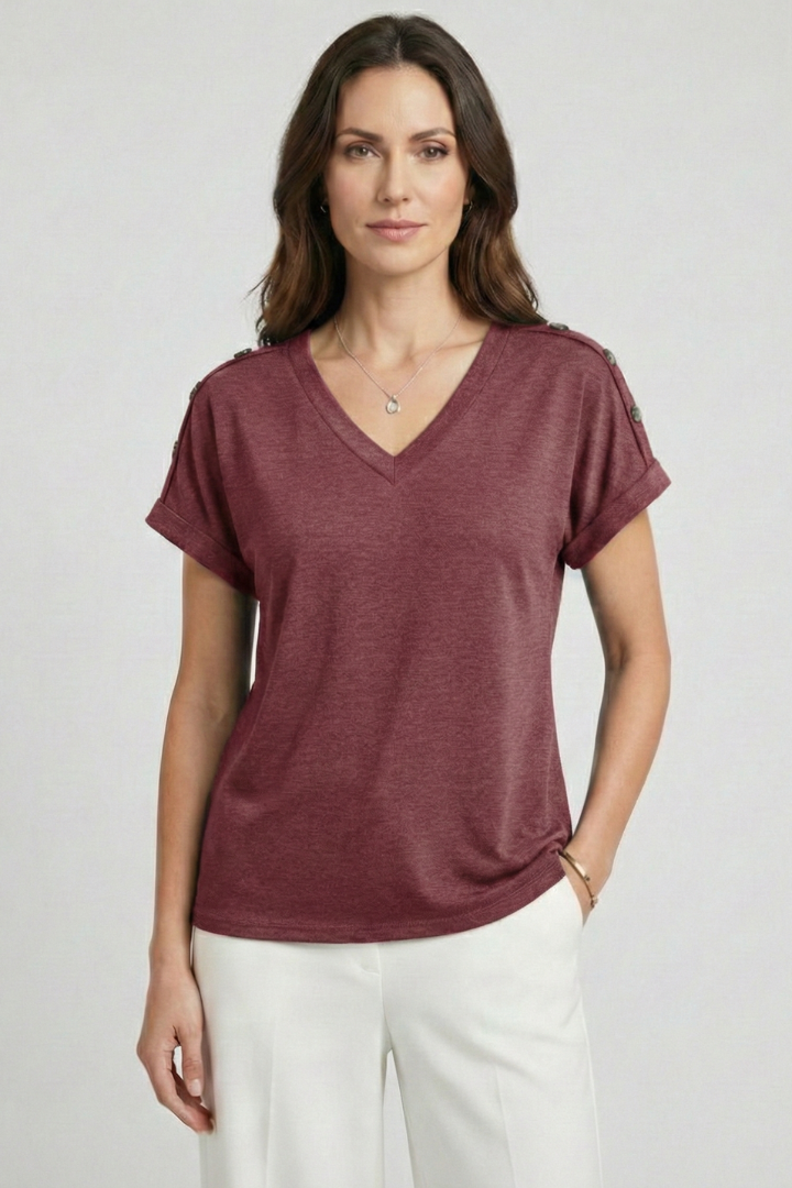T-shirt da Donna con Scollo a V e Maniche con Risvolto