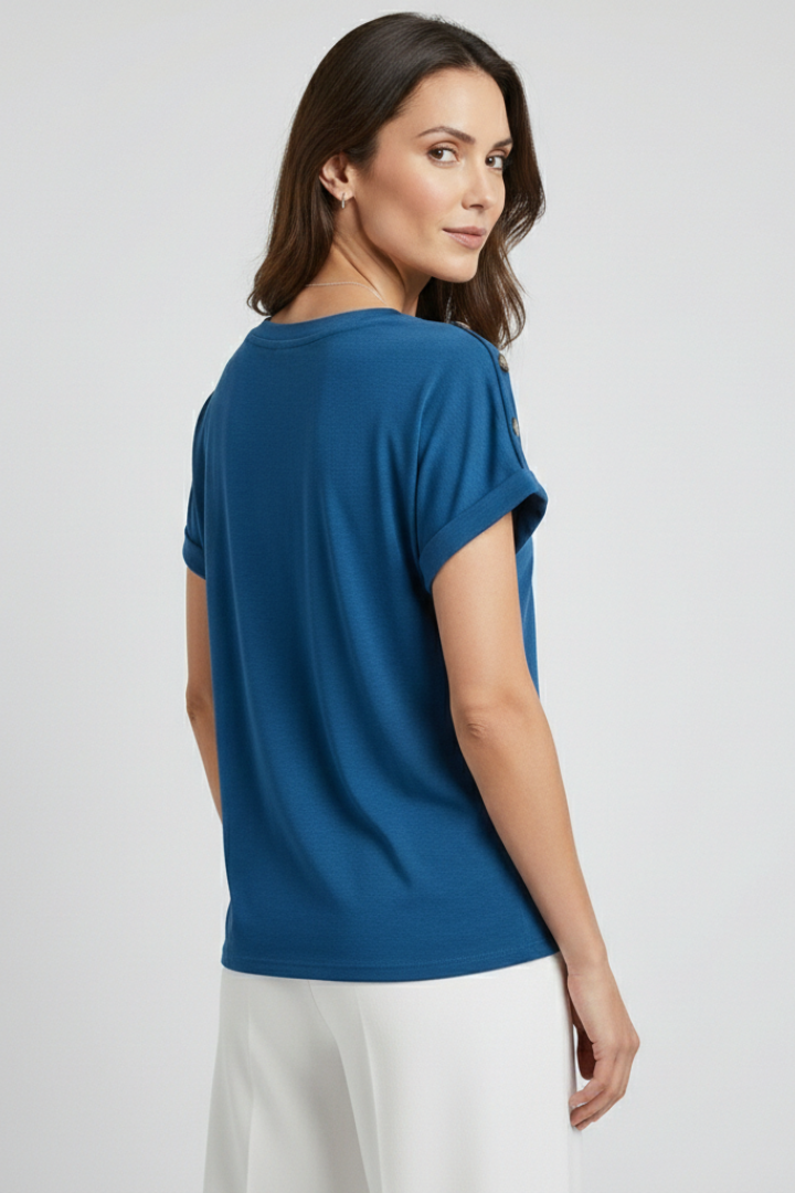 T-shirt da Donna con Scollo a V e Maniche con Risvolto