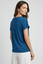 T-shirt da Donna con Scollo a V e Maniche con Risvolto
