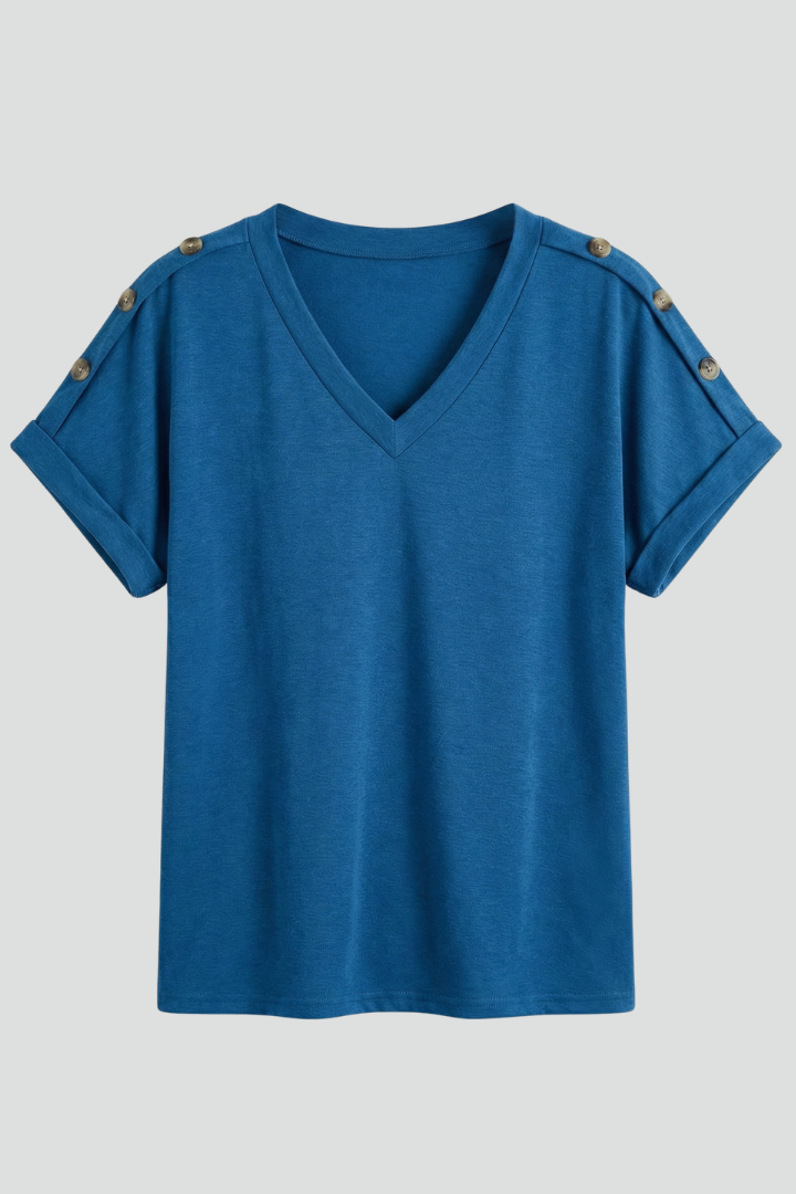 T-shirt da Donna con Scollo a V e Maniche con Risvolto
