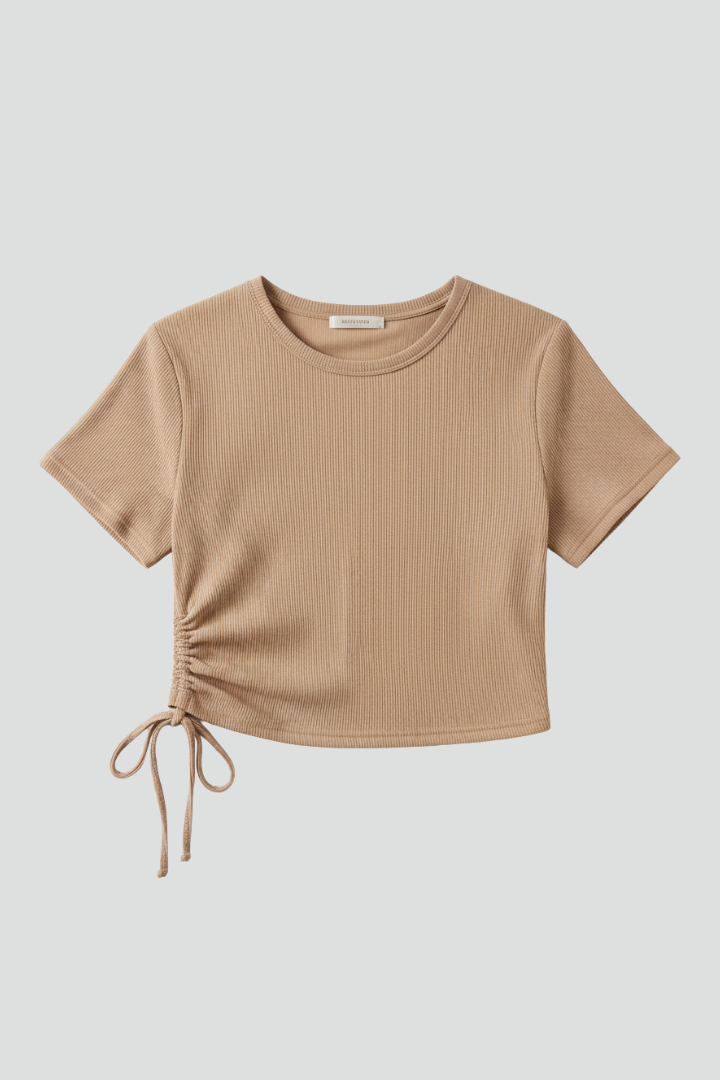 T-shirt Crop da Donna con Arricciature Laterali e Laccetti