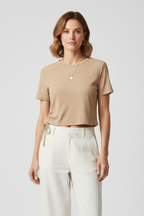 T-shirt Crop da Donna con Arricciature Laterali e Laccetti
