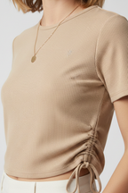 T-shirt Crop da Donna con Arricciature Laterali e Laccetti