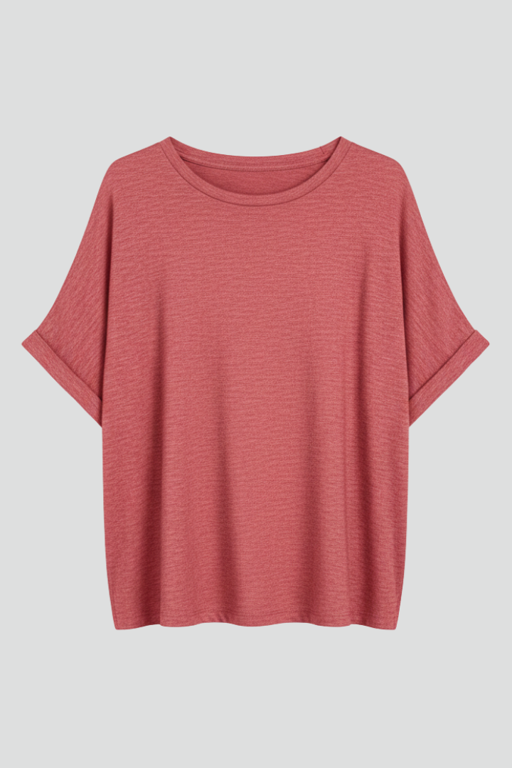 T-shirt Oversize da Donna con Scollo a Girocollo e Maniche Risvoltate