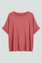 T-shirt Oversize da Donna con Scollo a Girocollo e Maniche Risvoltate