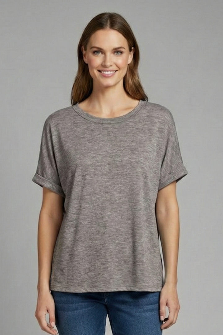 T-shirt Oversize da Donna con Scollo a Girocollo e Maniche Risvoltate