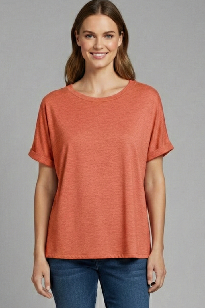 T-shirt Oversize da Donna con Scollo a Girocollo e Maniche Risvoltate