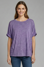 T-shirt Oversize da Donna con Scollo a Girocollo e Maniche Risvoltate