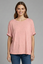 T-shirt Oversize da Donna con Scollo a Girocollo e Maniche Risvoltate
