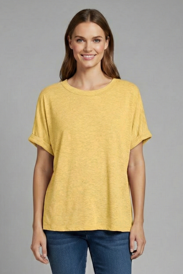 T-shirt Oversize da Donna con Scollo a Girocollo e Maniche Risvoltate
