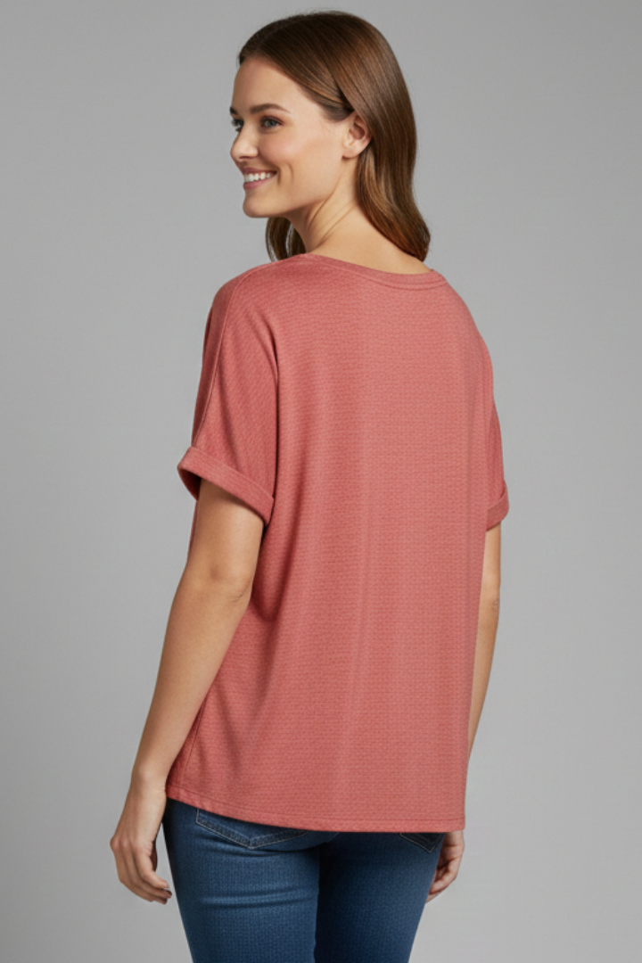 T-shirt Oversize da Donna con Scollo a Girocollo e Maniche Risvoltate