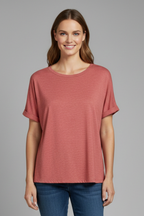 T-shirt Oversize da Donna con Scollo a Girocollo e Maniche Risvoltate