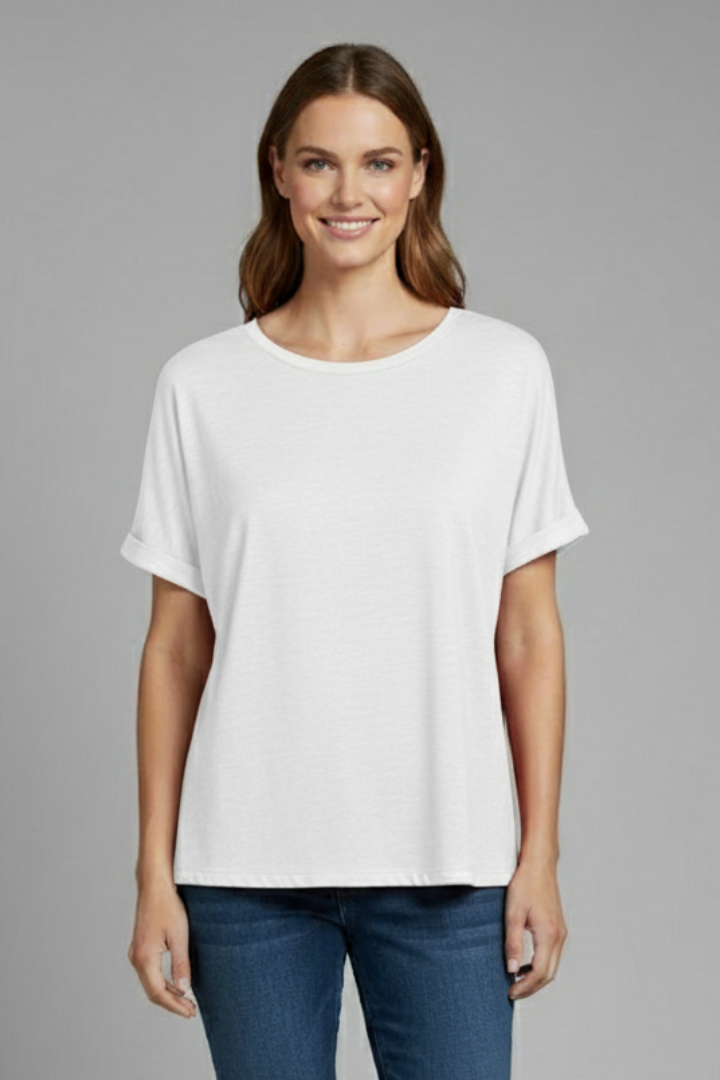 T-shirt Oversize da Donna con Scollo a Girocollo e Maniche Risvoltate