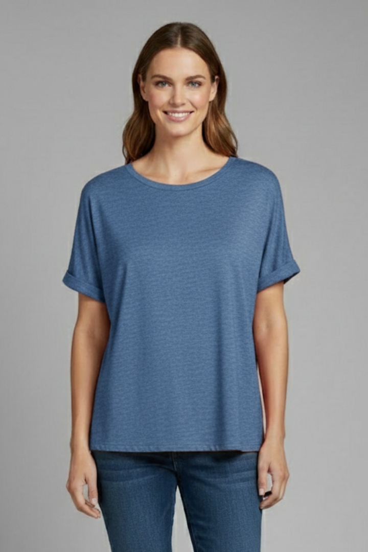 T-shirt Oversize da Donna con Scollo a Girocollo e Maniche Risvoltate