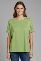 T-shirt Oversize da Donna con Scollo a Girocollo e Maniche Risvoltate