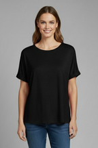 T-shirt Oversize da Donna con Scollo a Girocollo e Maniche Risvoltate