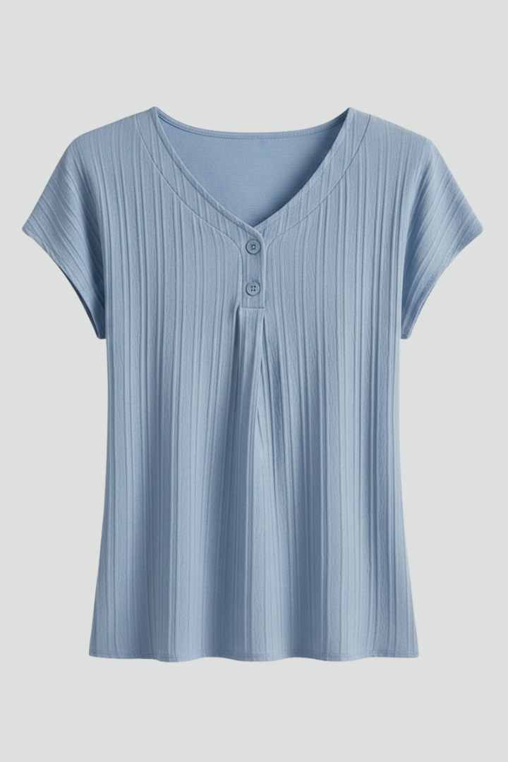T-shirt da Donna con Scollo a V e Tessuto a Costine