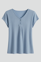 T-shirt da Donna con Scollo a V e Tessuto a Costine