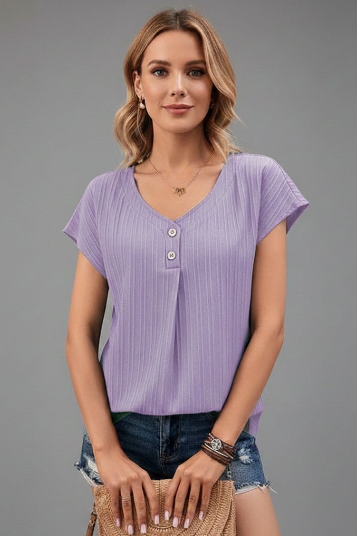 T-shirt da Donna con Scollo a V e Tessuto a Costine