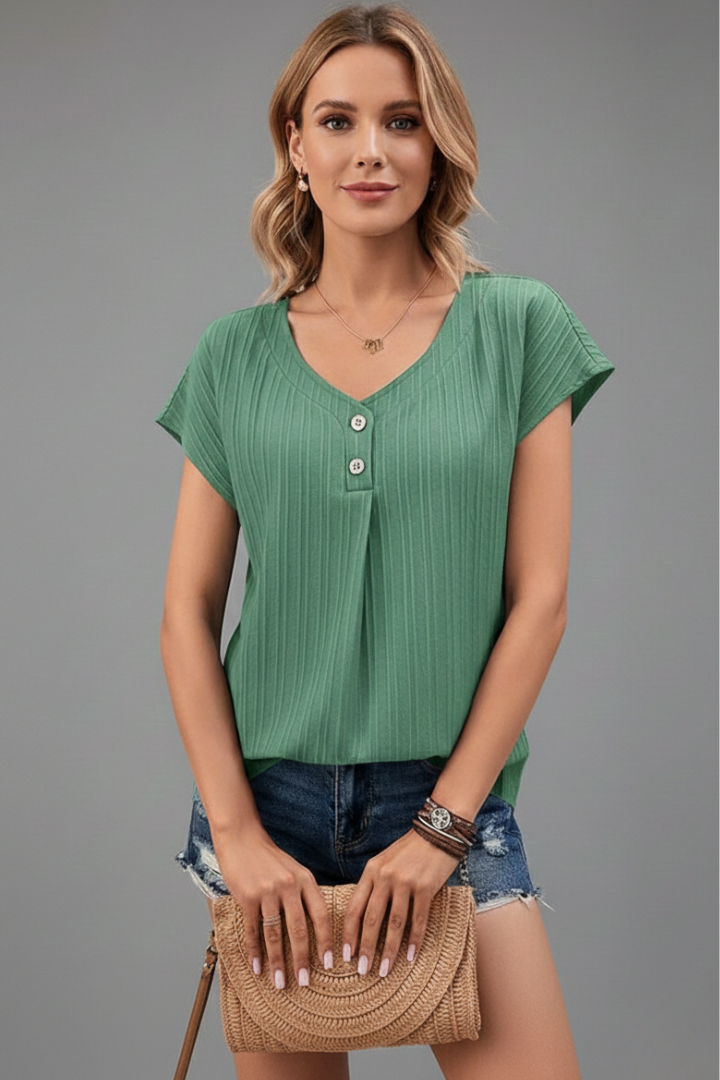 T-shirt da Donna con Scollo a V e Tessuto a Costine