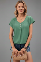 T-shirt da Donna con Scollo a V e Tessuto a Costine