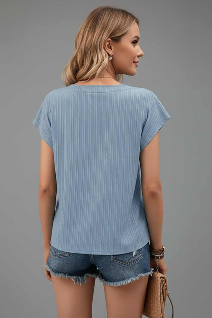 T-shirt da Donna con Scollo a V e Tessuto a Costine