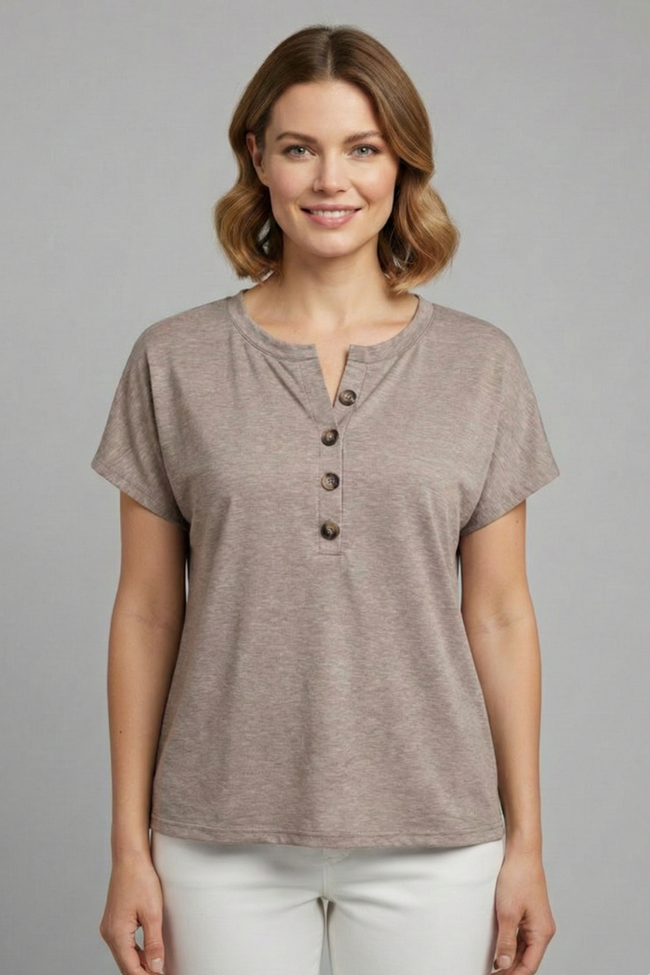 T-shirt da Donna con Scollo a Bottoni e Maniche Corte