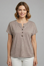 T-shirt da Donna con Scollo a Bottoni e Maniche Corte