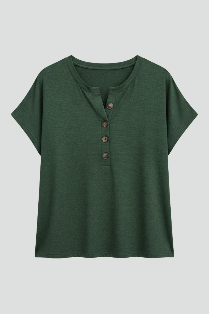 T-shirt da Donna con Scollo a Bottoni e Maniche Corte