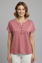 T-shirt da Donna con Scollo a Bottoni e Maniche Corte