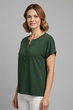 T-shirt da Donna con Scollo a Bottoni e Maniche Corte