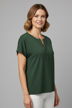 T-shirt da Donna con Scollo a Bottoni e Maniche Corte