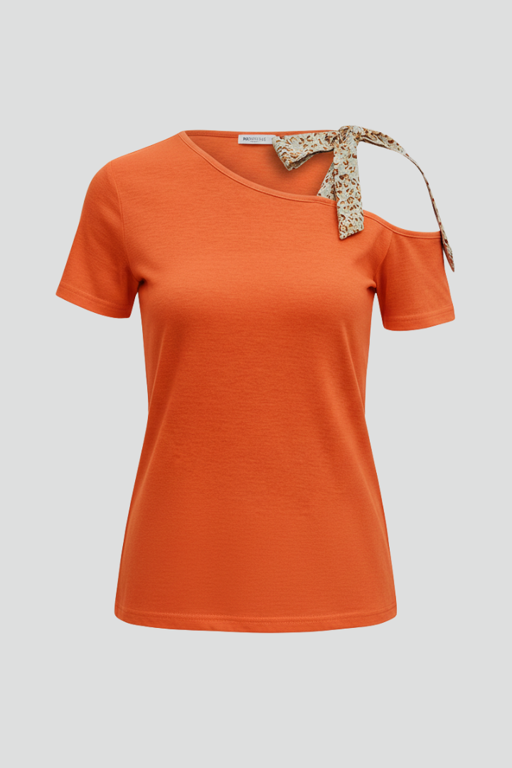T-shirt da Donna con Spalla Scoperta e Dettaglio Fiocco