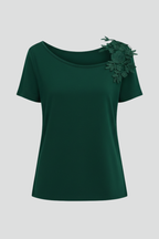 T-shirt da Donna con Spalle Scoperte e Applicazioni Floreali