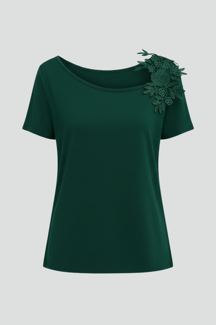 T-shirt da Donna con Spalle Scoperte e Applicazioni Floreali
