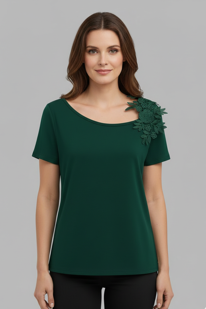 T-shirt da Donna con Spalle Scoperte e Applicazioni Floreali