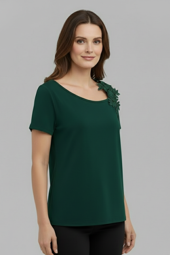 T-shirt da Donna con Spalle Scoperte e Applicazioni Floreali