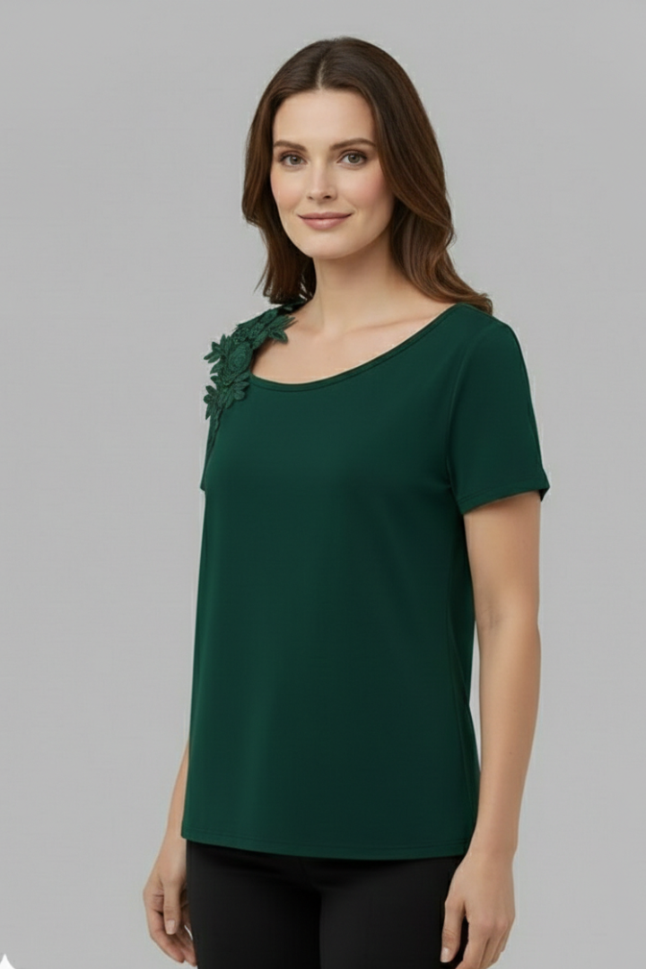 T-shirt da Donna con Spalle Scoperte e Applicazioni Floreali