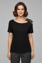 T-shirt da Donna con Spalle Scoperte e Applicazioni Floreali