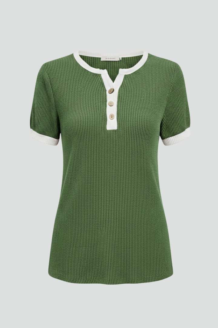 T-shirt da Donna con Scollo Henley e Chiusura a Bottoni