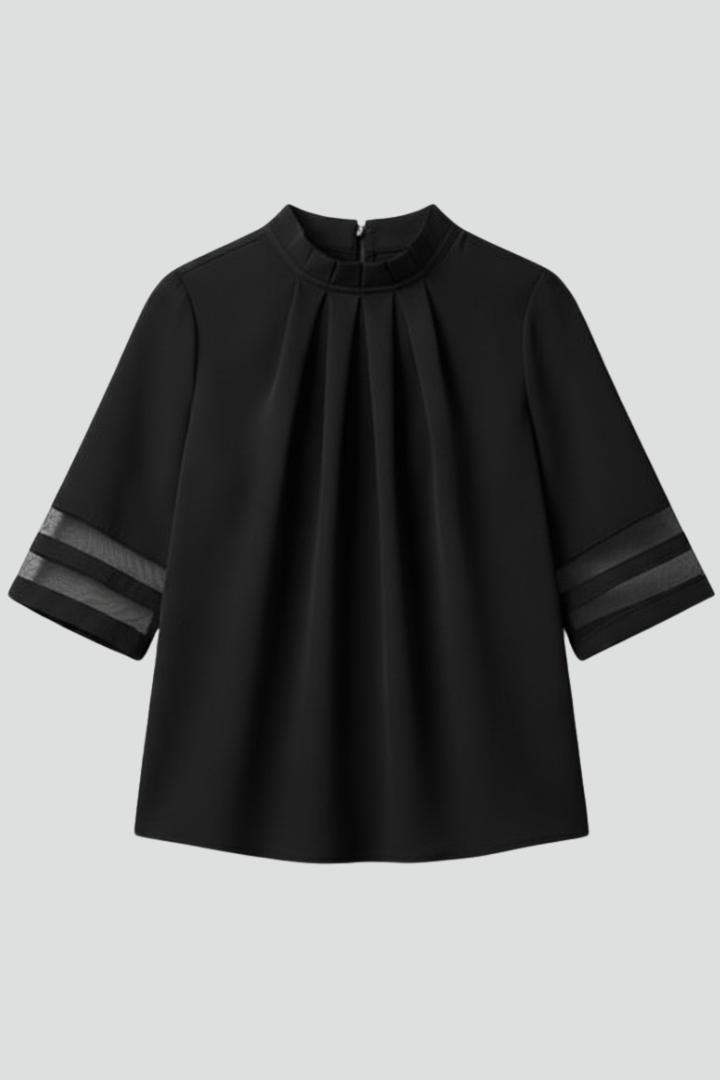 T-shirt da Donna a Collo Alto con Maniche in Mesh