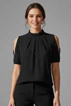 T-shirt da Donna a Collo Alto con Maniche in Mesh