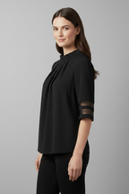 T-shirt da Donna a Collo Alto con Maniche in Mesh